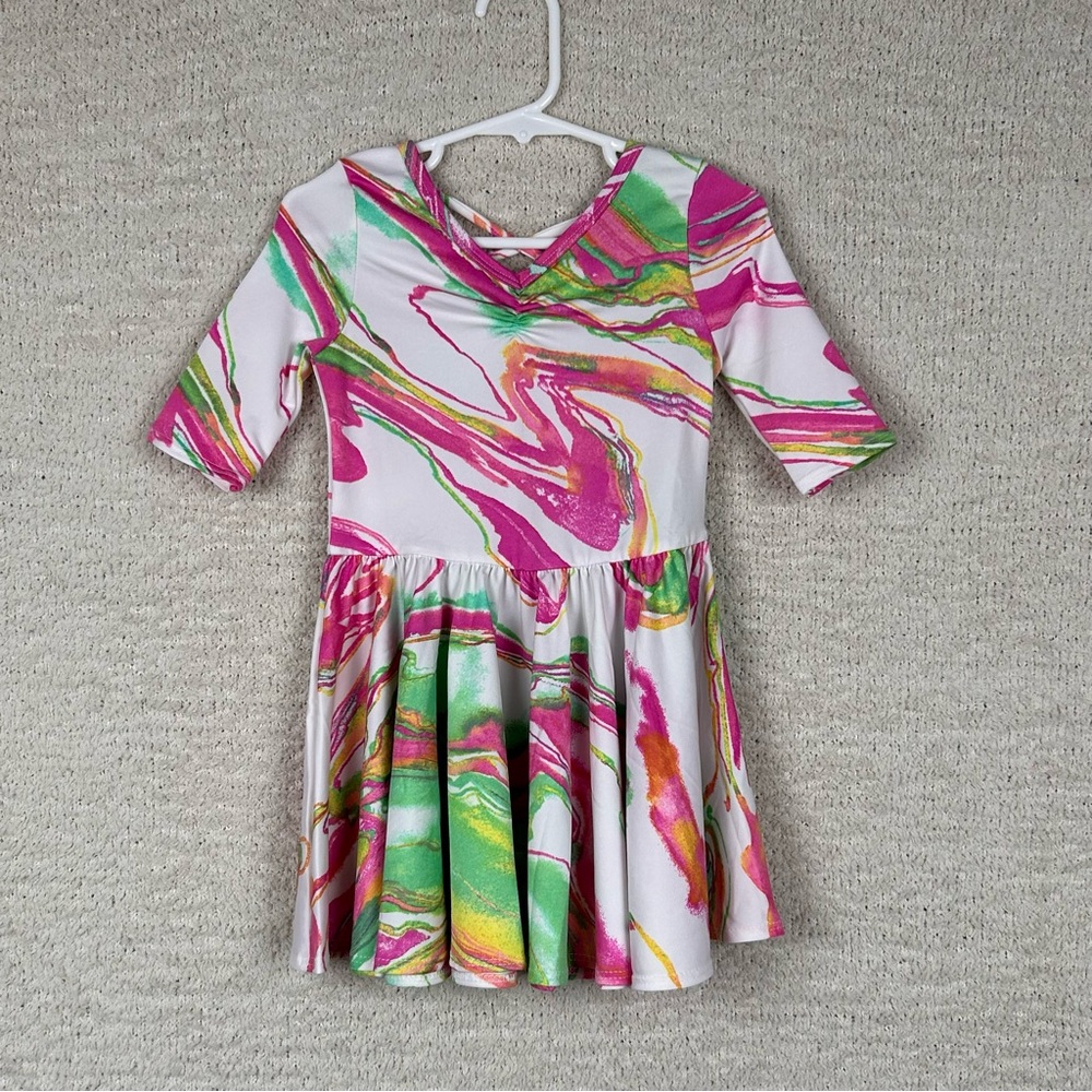 Dot Dot Smile Girls Dress‎ 2T White Pink Marbled Ballerina Twirl Dress